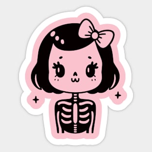 Cute Girl Skeleton With a Bow | Halloween Kawaii Cute Design for Girls Sticker